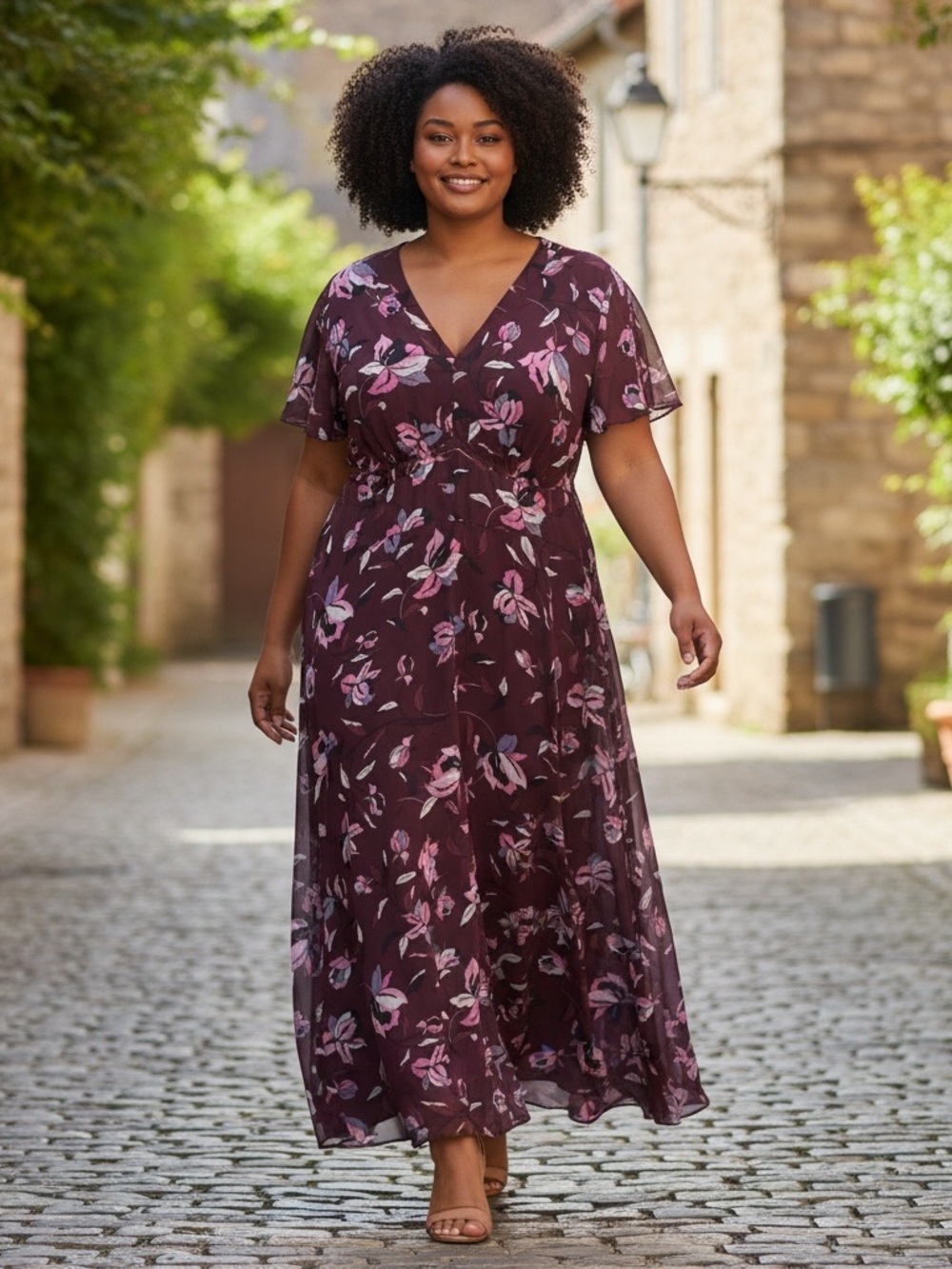 Lane Bryant Floral V-Neck Maxi Dress in Plum Fully Lined
